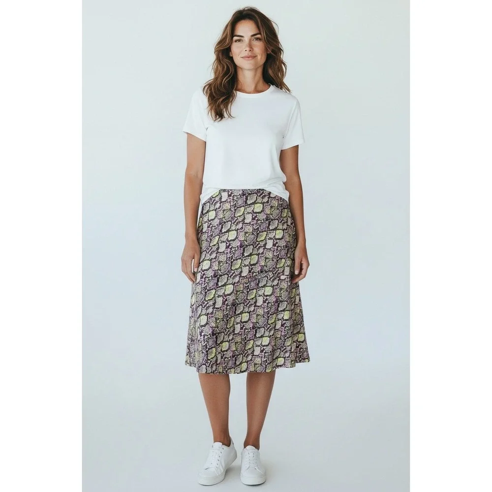Leith Snake Print Midi A-Line Bold Skirt Pink‎ Yellow Black Brown Women's M